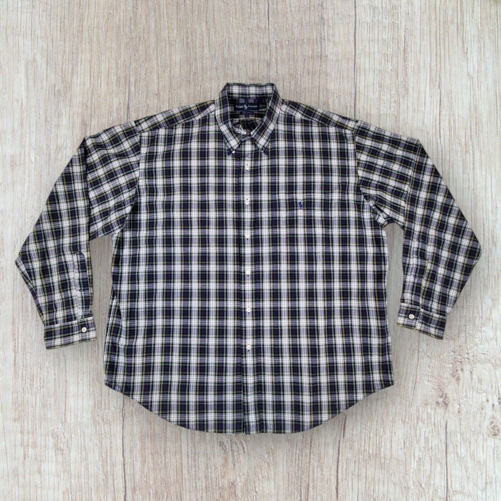 Ralph Lauren Bartlett Men's Long Sleeve Shirt Size XXL Plaid Blue Green Cotton